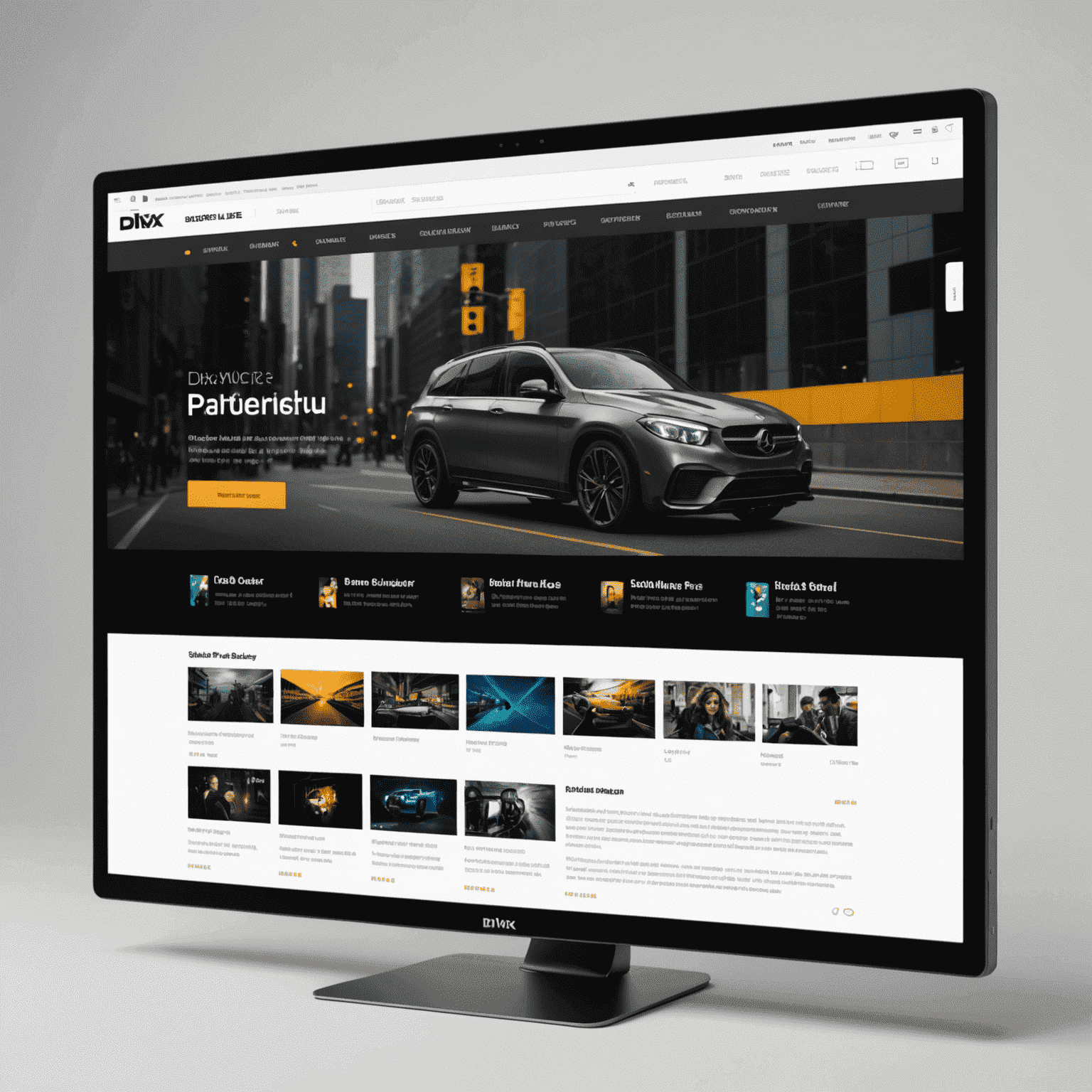 Website mockup showing DivX player embedded in a sleek, modern design