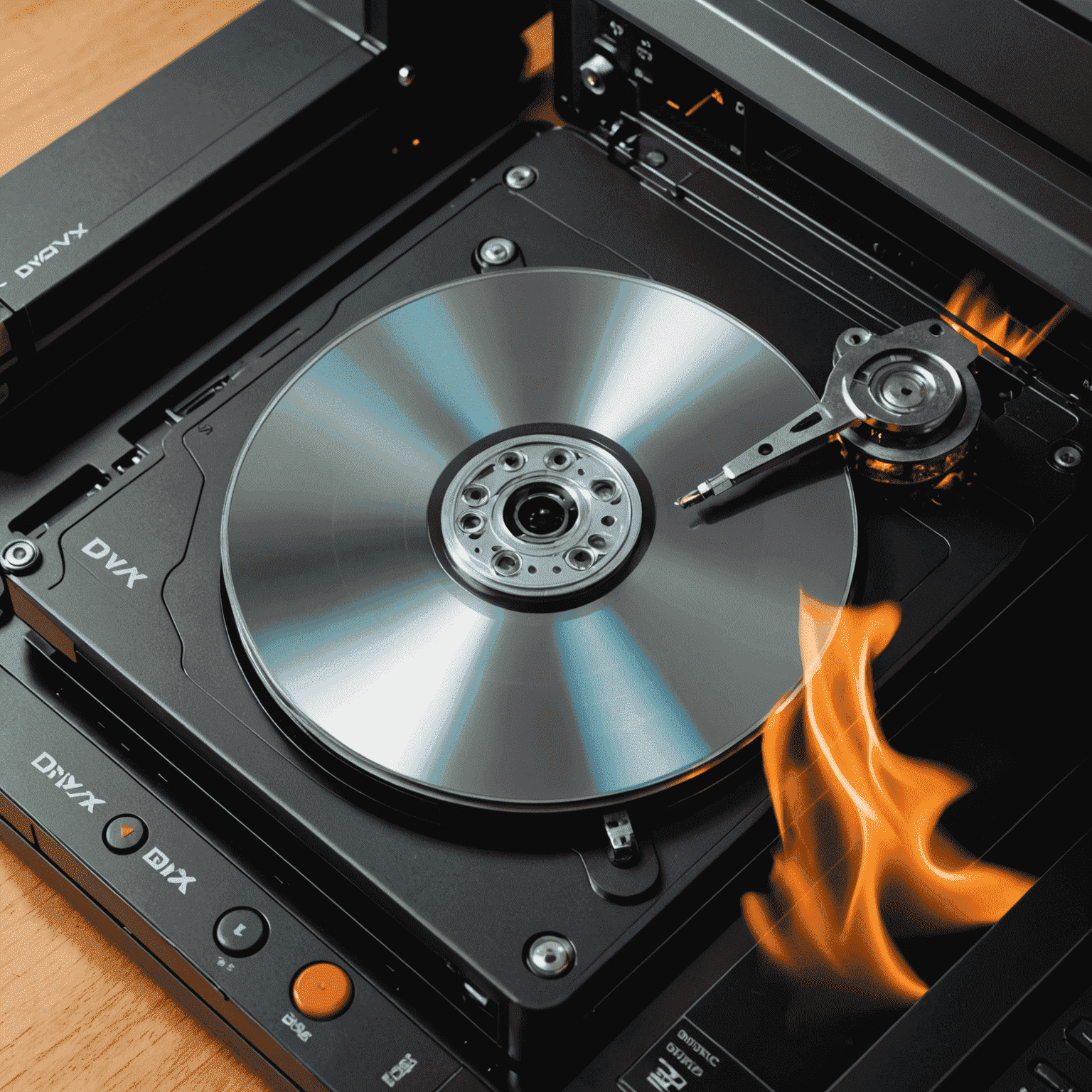 DivX file being burned onto a DVD, showing a computer connected to a DVD burner